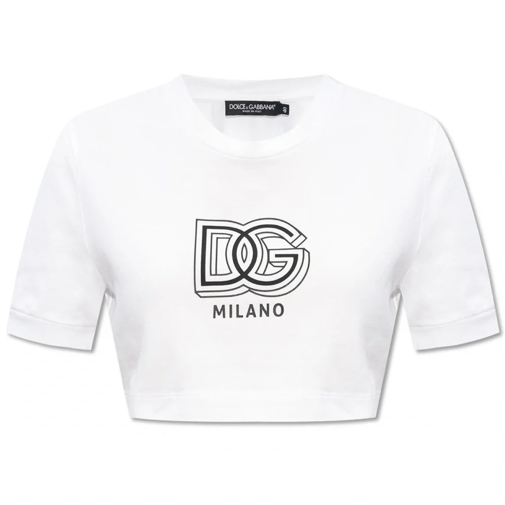 NEW DOLCE & GABBANA CROPPED T-SHIRT WITH LOGO - Picture 2 of 7